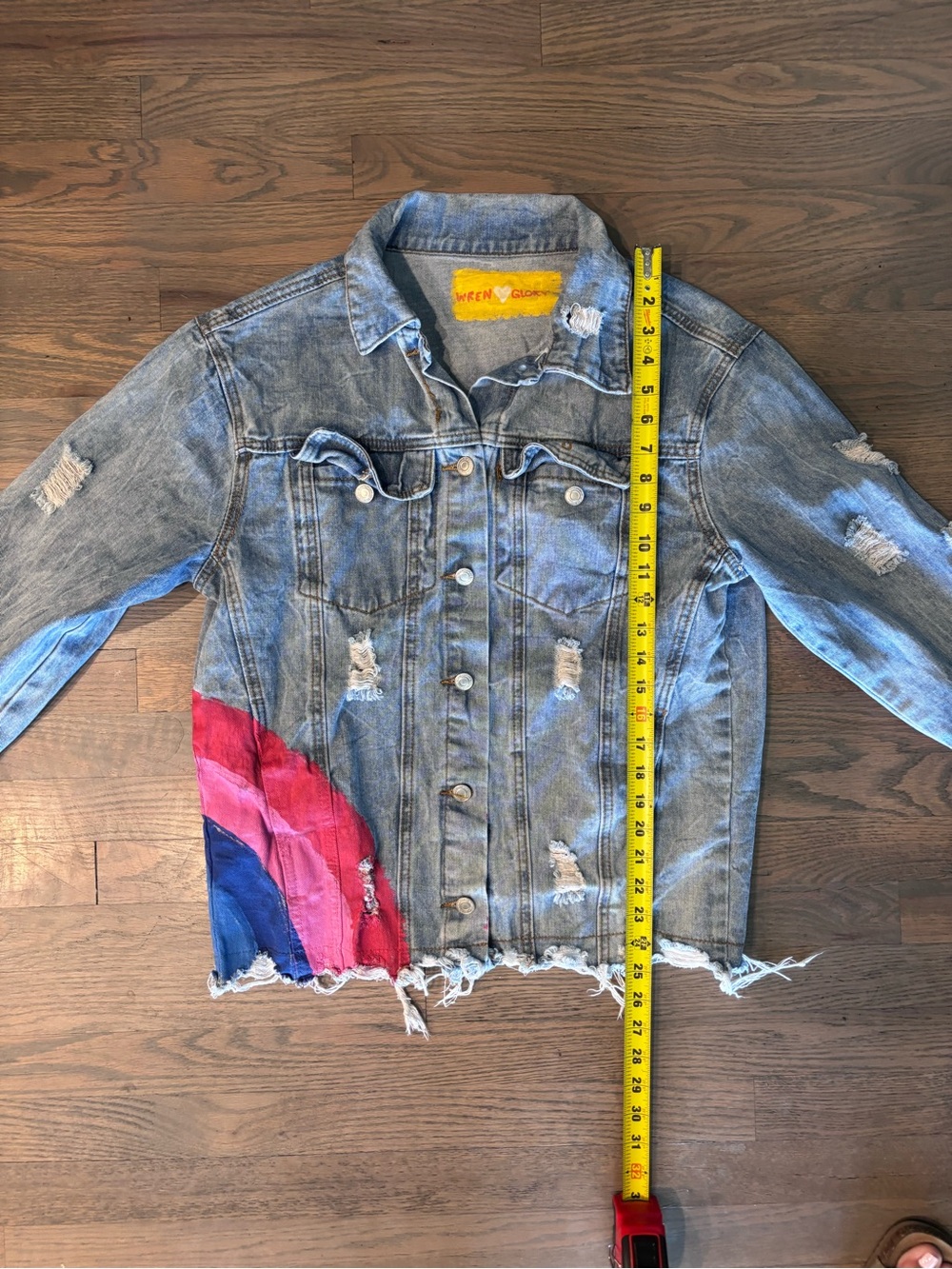 Wren+ Glory All We Need Is Love Distressed Denim Jacket Medium - Picture 7 of 8